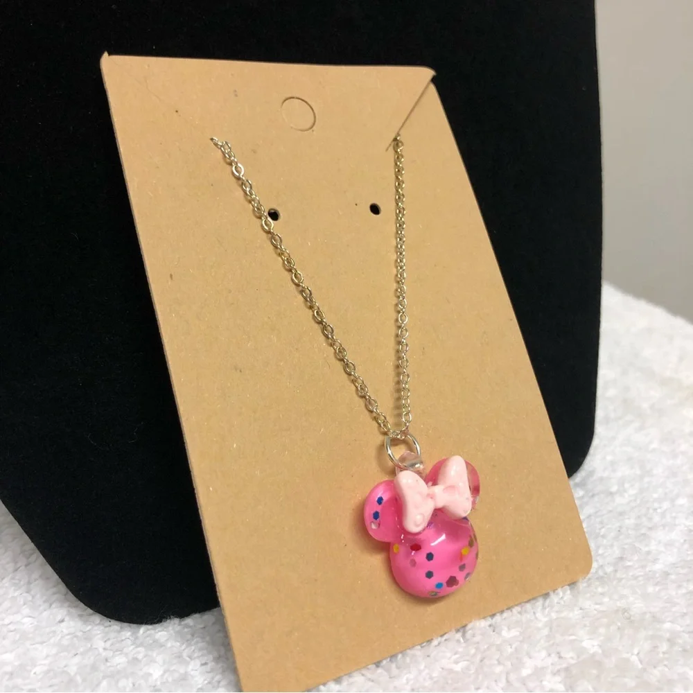 Pink Glitter Minnie Mouse Necklace